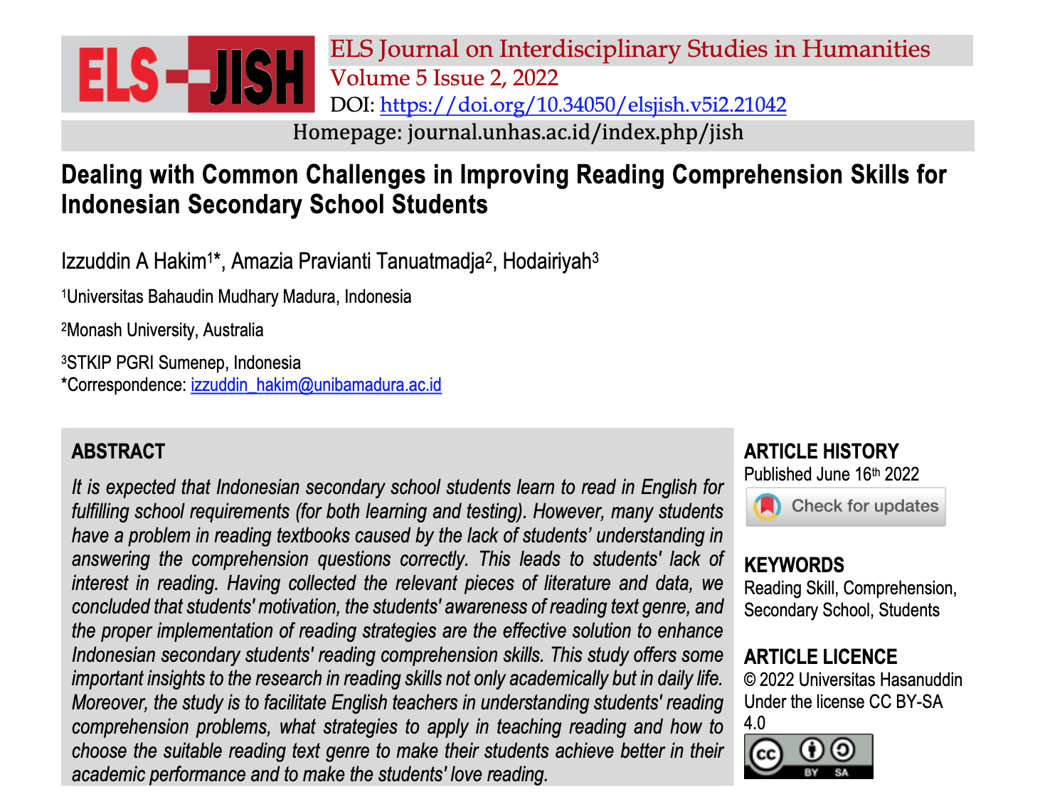 Dealing with Common Challenges in Improving Reading Comprehension Skills for Indonesian Secondary School Students