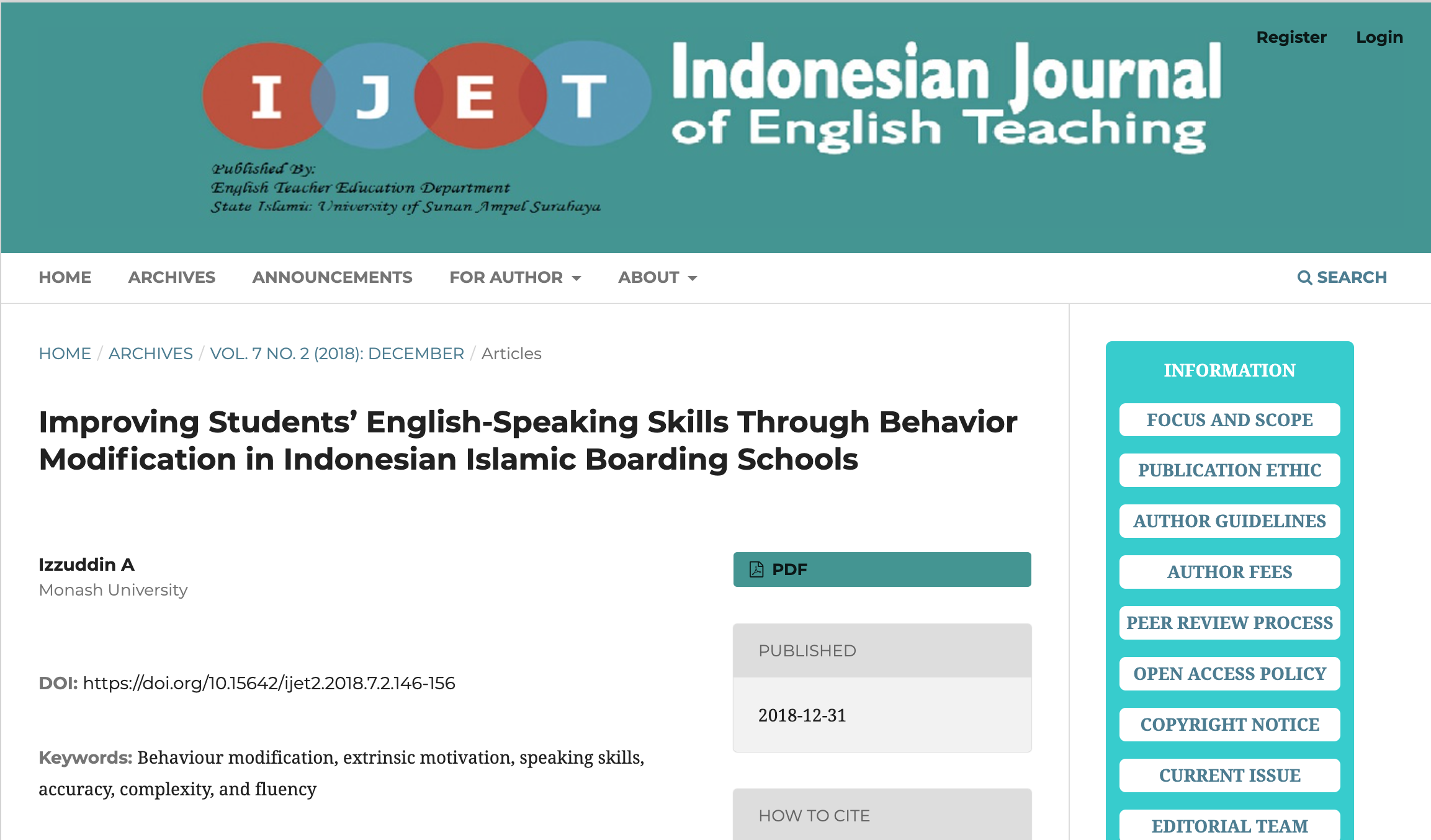 Improving Students’ English-Speaking Skills Through Behavior Modification in Indonesian Islamic Boarding Schools
