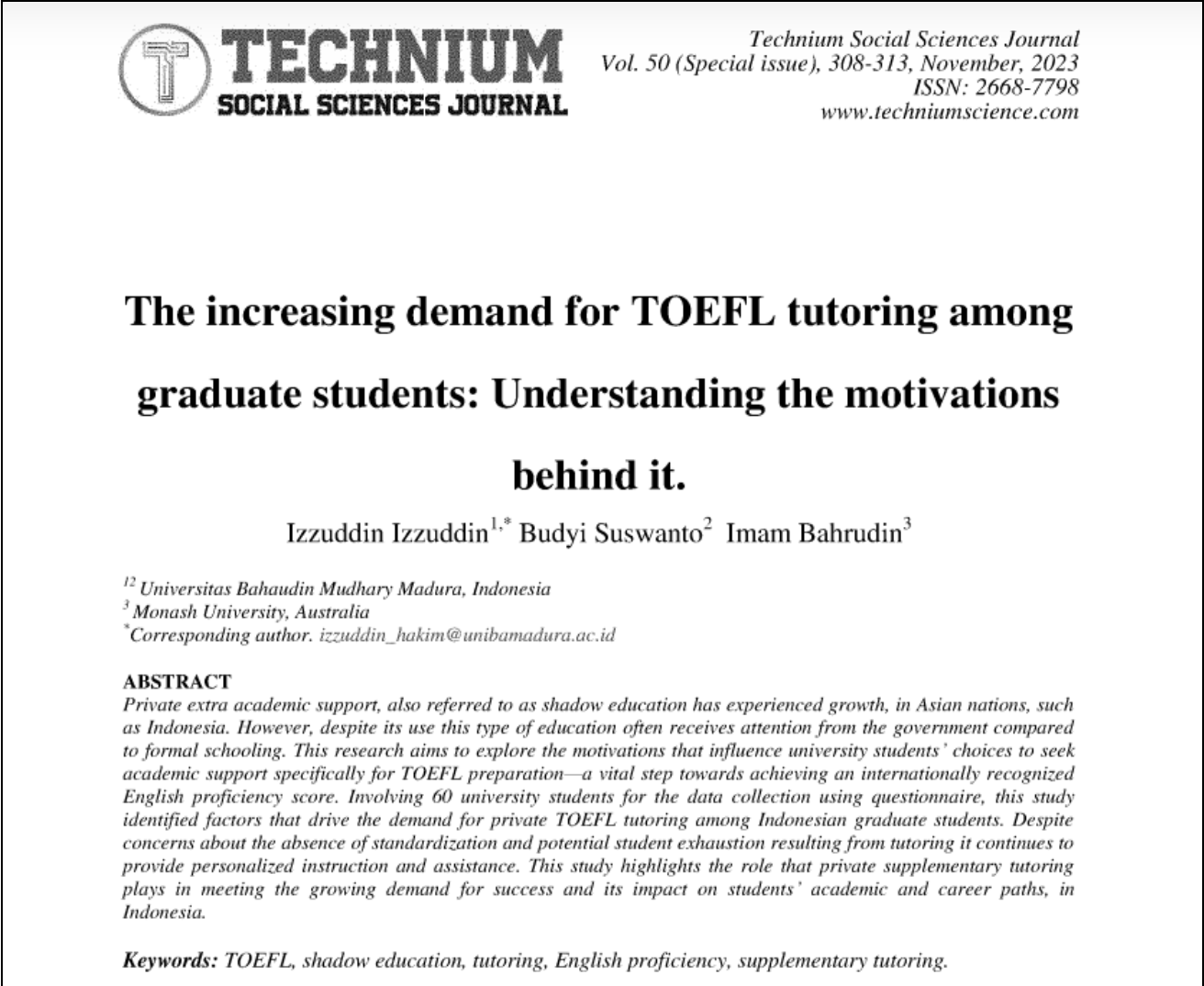 The increasing demand for TOEFL tutoring among graduate students