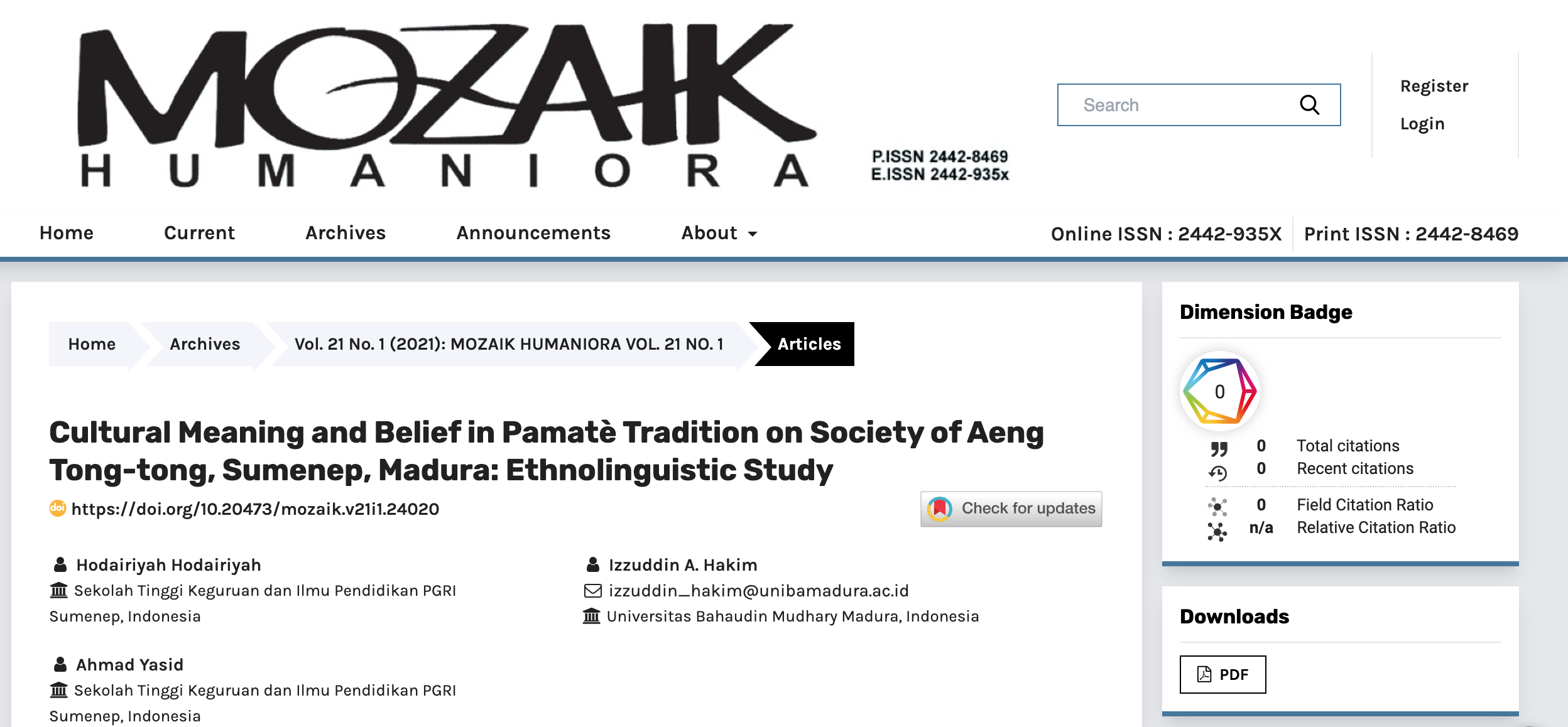 Izzuddin, S.Sos., M.Tesol [PDF] from semanticscholar.org Cultural Meaning and Belief in Pamatè Tradition on Society of Aeng Tong-tong, Sumenep, Madura: An Ethnolinguistic Study